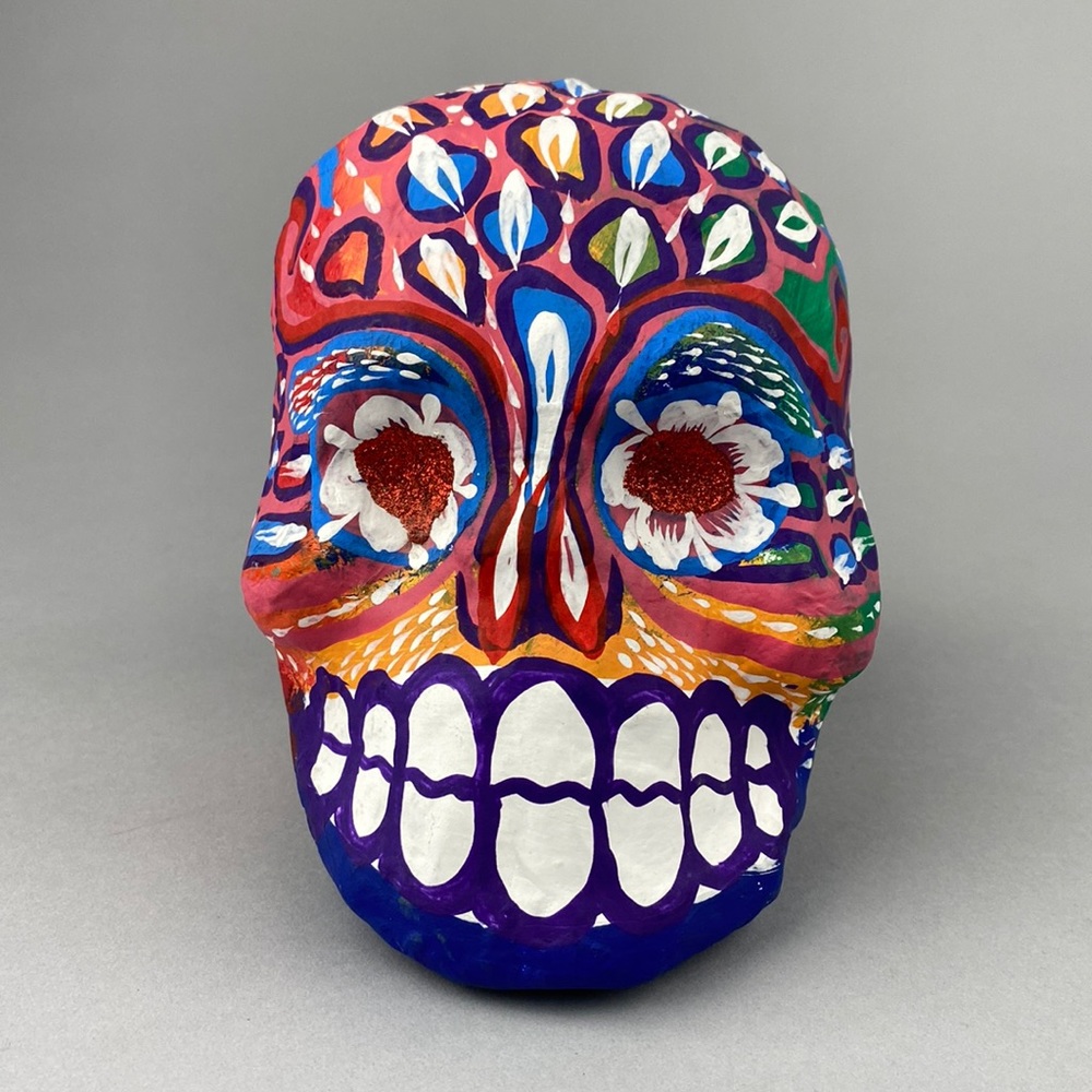 Folk Art Mexico Handmade Painted Paper Mache Skull